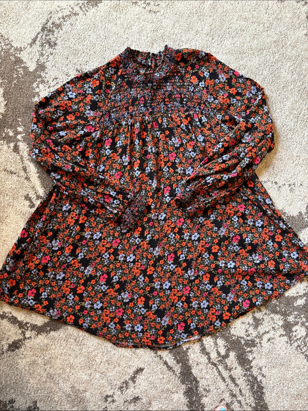 Free People "Flower Fields" Smocked Floral Mini Dress (Dark Combo / Black Multi)